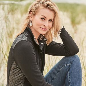 Tommy Bahama Women's Large Aruba Half Snap Pullover Long Sleeve Black Shirt